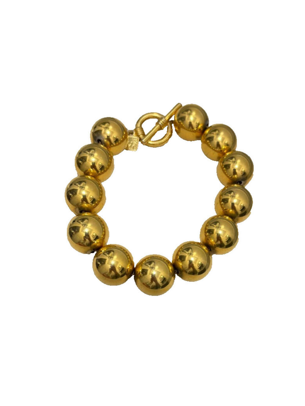 Vintage Anne Klein Shiny Gold Tone Round Ball Bracelet Toggle Clasp 10"